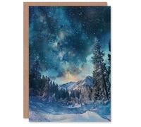 Artery8 Greeting Card Night Snow Tranquil Forest Winter Landscape Stars Blank For All Him Or Her Art Birthday Card