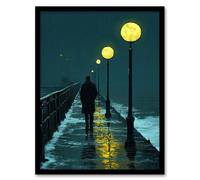 Artery8 Night Walk In Rain Under Promenade Street Lamps Wall Art Print - A4 Size