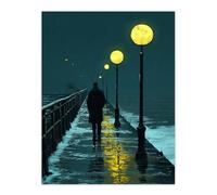 Artery8 Night Walk in Rain Under Promenade Street Lamps Living Room Large Wall Art Poster Print Thick Paper 18X24 Inch