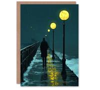 Artery8 Greeting Card Night Walk in Rain Under Promenade Street Lamps Blank For Him Or Her Art Miss You Card