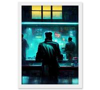 Doppelganger33 LTD Nighthawks Style Futuristic Cyber Noir Bar Artwork Framed Wall Art Print A4