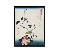 Artery8 Nightingale Japanese Vintage Bird Framed Canvas Wall Art Print Hiroshige in Blue | Size: W24" x H32" Artery8 Blue W24" x H32"
