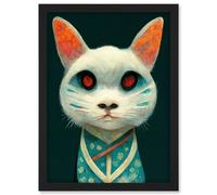 Artery8 Nihonga Kimono Cat Japan Illustration Wall Art Print - A4 Size