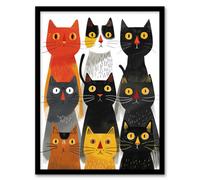 Artery8 Nine Cats 9 Quirky Fun Animals Cat Lover For Living Room Artwork Framed Wall Art Print A4