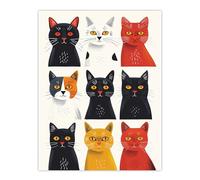 Artery8 Wall Art Print Nine Cats Fun Quirky Animals Cat Lover Poster | Size: W12" x H16" Artery8 Multicolor W12" x H16"