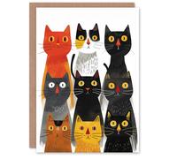 Artery8 Birthday Card Nine Kittens Cat Lover Bright Fun Design Blank Arty Art All Occasion Greeting Card