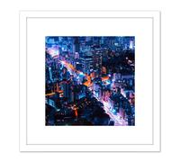 Artery8 Nolbert Tokyo Japan Time Lapse Lights Photo 8X8 Inch Square Wooden Framed Wall Art Print Picture with Mount in White Artery8 White