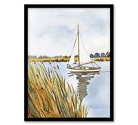 Artery8 Norfolk Broads England River Sailboat Watercolour Living Room Artwork Framed Wall Art Print A4