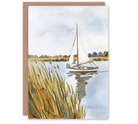 Artery8 Greeting Card Norfolk Broads England River Sailboat Watercolour Blank For Him Or Her Art Birthday Card