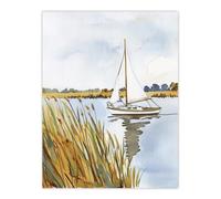 Artery8 Norfolk Broads England River Sailboat Watercolour Living Room Extra Large XL Wall Art Poster Print