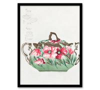 Artery8 Noritake Factory Framed Wall Art Vintage Sugar Bowl Poppy Design in Green | Size: A4 Artery8 Green A4