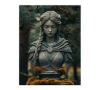 Norse Shield Maiden Warrior Bust Statue in Forest Wall Art Print Artery8 Green W18 inch x H24 inch