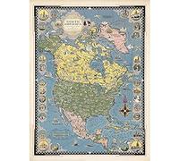 Artery8 North America Map 1945 by Ernest Dudley Chase Wall Art Print : Illustrated Continental Map for Living Room or Study Ideal Decor for Collectors and History Fans