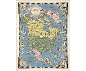 Artery8 North America Map 1945 by Ernest Dudley Chase Wall Art Print : Illustrated Continental Map for Living Room or Study Ideal Decor for Collectors and History Fans