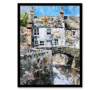 Artery8 North Yorkshire Village Medieval Bridge Painting Living Room Artwork Framed Wall Art Print A4