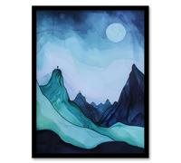 Northen Lights Aurora Borealis Mountain View Framed Art Print Artery8 Blue A4