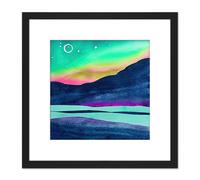 Artery8 Northern Lights Aurora Borealis Midnight Sun Mountain Landscape Square Wooden Framed Wall Art Print Picture 8X8 Inch in Black Artery8 Black