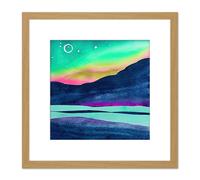 Artery8 Northern Lights Aurora Borealis Midnight Sun Mountain Landscape Square Wooden Framed Wall Art Print Picture 8X8 Inch in Light Oak Artery8 Light Oak