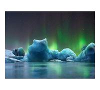 Artery8 Northern Lights Aurora Iceberg Photograph Premium Wall Art Canvas Print 18X24 Inch