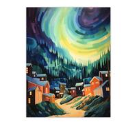 Artery8 Northern Lights Over Dawson City Yukon Territory Canada Watercolour Painting Unframed Wall Art Print Poster Home Decor Premium Artery8 Multicolor W18" x H24"