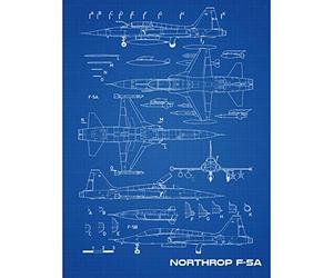 Artery8 Northrop F-5A Freedom Fighter US Plane Blueprint Plan Large Wall Art Poster Print Thick Paper 18X24 Inch