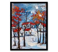 Artery8 Norway Winter Forest Traditional Red Roof Houses Framed Art Print | Size: W12" x H16" Artery8 Multicolor W12" x H16"