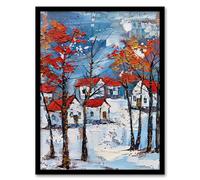 Artery8 Norway Winter Forest Traditional Red Roof Houses Living Room Artwork Framed Wall Art Print A4
