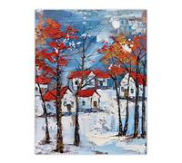 Norway Winter Forest Traditional Red Roof Houses Wall Art Print Artery8 Multi W24 inch x H32 inch