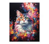 Artery8 Unframed Wall Art Norwegian Forest Cat Lover Gift Pet Portrait Colourful Artwork Painting - 12X16 Inch