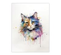 Wall Art Print Norwegian Forest Cat Lovers Gift Watercolour Pet Portrait Painting Artwork Poster Artery8 Multi W18 inch x H24 inch