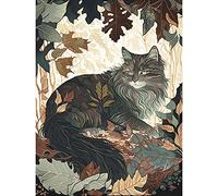 Artery8 Norwegian Forest Cat Resting Under Bush Trees Modern Illustration Art Print Canvas Premium Wall Decor Poster Mural