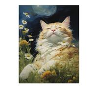 Norwegian Forest Cat Sunbathing In Wildflower Meadow Oil Painting Extra Large XL Unframed Wall Art Poster Print Artery8 Multi W24 inch x H32 inch