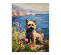 Artery8 Norwich Terrier On Coastal Cliff Claude Monet Style Dog Oil Painting Unframed Wall Art Print Poster Home Decor Premium | Size: W12" x H16" Artery8 Multicolor W12" x H16"