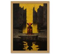 Artery8 Nosferatu Lair Conceptual Art Oil Painting Yellow Sky Castle Ruins Red Demon Water Reflection Artwork Framed A3 Wall Art Print