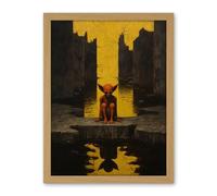 Artery8 Nosferatu Lair Conceptual Art Oil Painting Yellow Sky Castle Ruins Red Demon Water Reflection Artwork Framed Wall Art Print 18X24 Inch