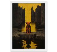 Artery8 Nosferatu Lair Conceptual Art Oil Painting Yellow Sky Castle Ruins Red Demon Water Reflection Artwork Framed A3 Wall Art Print