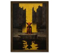 Artery8 Wall Art Print Nosferatu Lair Conceptual Art Oil Painting Yellow Sky Castle Ruins Red Demon Water Reflection Artwork Framed A4 in Brown Artery8 Brown A4