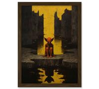 Artery8 Nosferatu Lair Conceptual Art Oil Painting Yellow Sky Castle Ruins Red Demon Water Reflection Artwork Framed A3 Wall Art Print