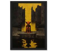 Artery8 Nosferatu Lair Conceptual Art Oil Painting Yellow Sky Castle Ruins Red Demon Water Reflection Artwork Framed A3 Wall Art Print