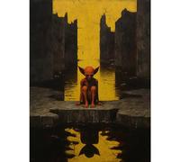Wall Art Print Nosferatu Lair Conceptual Art Oil Painting Yellow Sky Castle Ruins Red Demon Water Reflection Poster Artery8 Yellow W24 inch x H32 inch