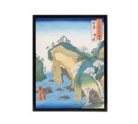 Artery8 Noto Province Waterfall Bay Framed Canvas Wall Art Print Hiroshige in Blue | Size: W18" x H24" Artery8 Blue W18" x H24"