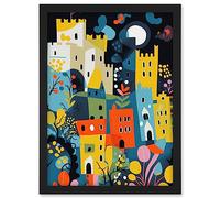 Artery8 Nottingham at Night Abstract Folk Art Cityscape Artwork Framed A3 Wall Art Print