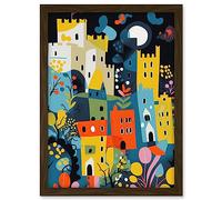 Artery8 Nottingham at Night Abstract Folk Art Cityscape Artwork Framed A3 Wall Art Print