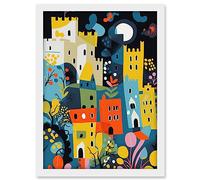 Artery8 Nottingham at Night Abstract Folk Art Cityscape Artwork Framed A3 Wall Art Print