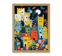 Artery8 Nottingham at Night Abstract Folk Art Cityscape Artwork Framed Wall Art Print 18X24 Inch