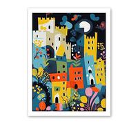Artery8 Nottingham at Night Abstract Folk Art Cityscape Artwork Framed Wall Art Print 18X24 Inch