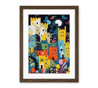 Artery8 Nottingham at Night Abstract Folk Art Cityscape Artwork Framed Wall Art Print 18X24 Inch