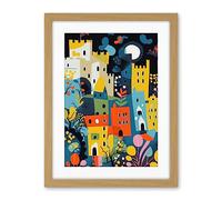 Artery8 Nottingham at Night Abstract Folk Art Cityscape Artwork Framed Wall Art Print 18X24 Inch