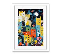 Artery8 Nottingham at Night Abstract Folk Art Cityscape Artwork Framed Wall Art Print 18X24 Inch