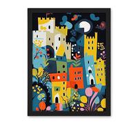 Artery8 Nottingham at Night Abstract Folk Art Cityscape Artwork Framed Wall Art Print 18X24 Inch